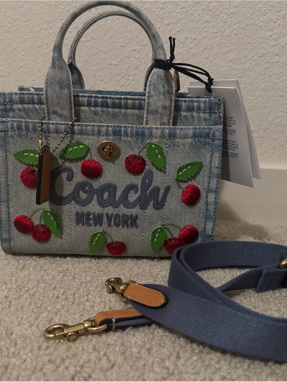 Embroidered Cherry Denim Cargo
Tote 20 NWT - Picture 1 of 5